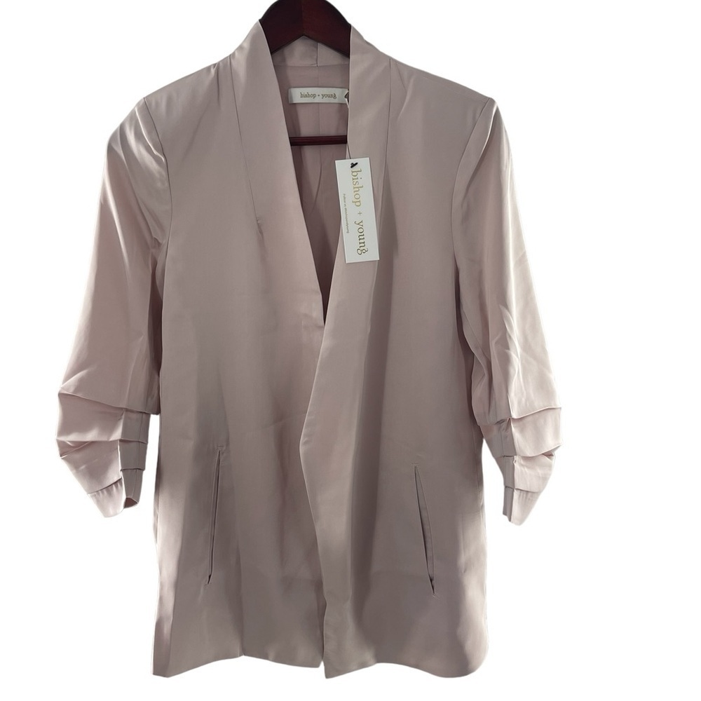 NWT Bishop + Young Mauve Open Front 3/4 Sleeve 2 Pocket Cardigan Small